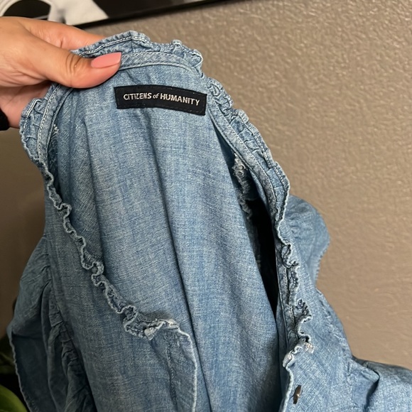 CITIZENS OF HUMANITY Jolene Ruffle Button Down Chambray Top Shirt Blouse - Picture 8 of 9
